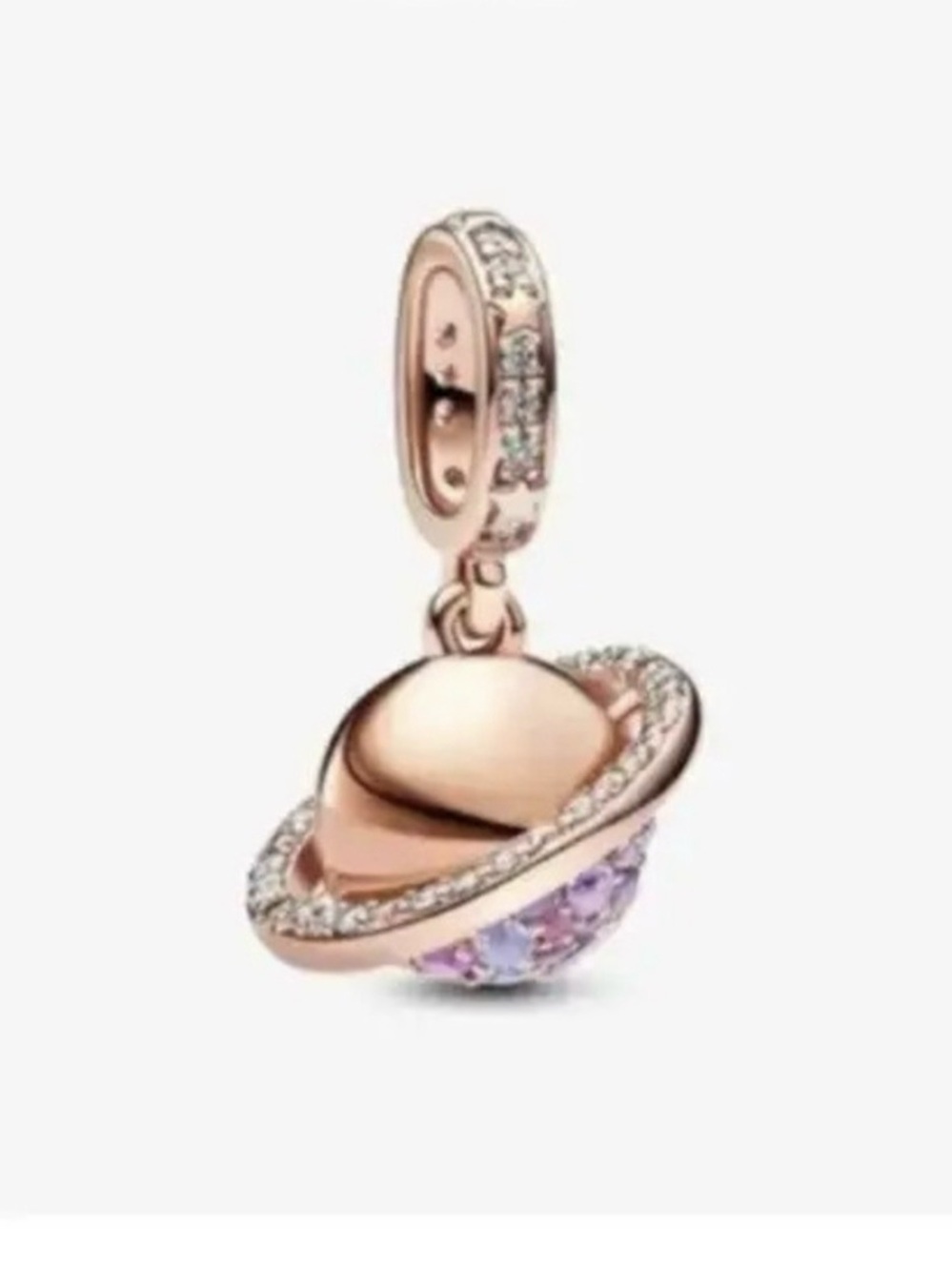 Pandora Rose Gold Planet Charm Pendant with Pink & Purple Accents